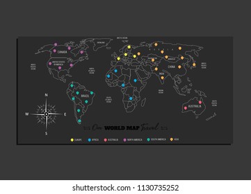 Vector map world travel useful for travellers. Helpful for organize trip, travel, journey.