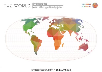 Vector Map Of The World. Waldo R. Tobler's Hyperelliptical Projection Of The World. Colorful Colored Polygons. Modern Vector Illustration.