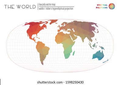 Vector Map Of The World. Waldo R. Tobler's Hyperelliptical Projection Of The World. Spectral Colored Polygons. Energetic Vector Illustration.