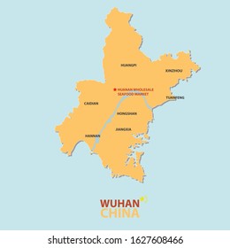 Vector map of Wuhan, city of China in which the new coronavirus 2019-nCoV has spread