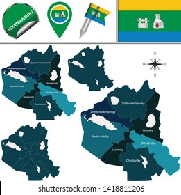 Vector map of Yekaterinburg, Russia with named districts. There is variation of map where districts are signed in original russian language