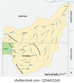 Vector map of the Yellowstone Riverbasin in Montana and Wyoming, USA