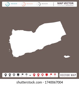 Mapa vectorial del fondo de Yemen Brown e icono de pines.