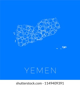vector map of yemen filled with white circles of different sizes and degrees of transparency on blue background