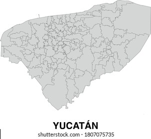 Vector Map of Yucatan Mexico Divided Into Municipalities.