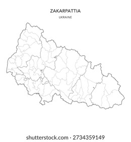Vector Map of Zakarpattia Oblast with Administrative Subdivisions of Raions (Districts) and Hromadas (Communities) of Zakarpattia - Ukraine 2026