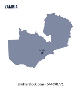 Vector map of Zambia isolated on white background. Travel Vector Illustration.