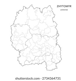 Vector Map of Zhytomyr Oblast with Administrative Subdivisions of Raions (Districts), Hromadas (Communities) and Urban Raions (City Districts) of Zhytomyr - Ukraine 2026