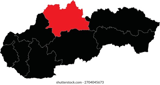 Mapa vetorial da região de Zilina no mapa da Eslováquia