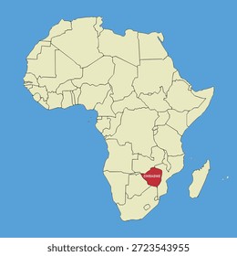 Mapa de Vector de Zimbabue, ilustración de silueta de mapa de Vector aislado en el mapa de África. Estado del continente africano