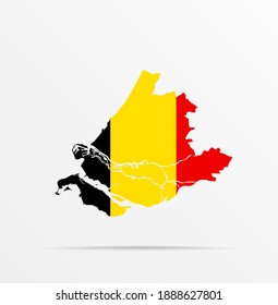 Vector map Zuid Holland province combined with Kingdom of Belgium flag. Abstract design vector illustration