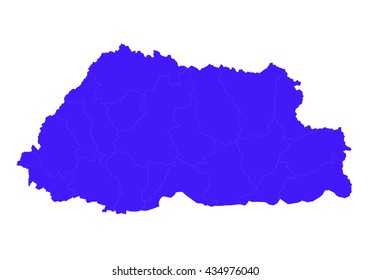 Vector map-bhutan country on white background. blue color.