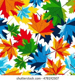 Vector maple autumn leaves seamless pattern. Multicolor fall background with leaves. Design for fabric, textile print, wrapping paper.