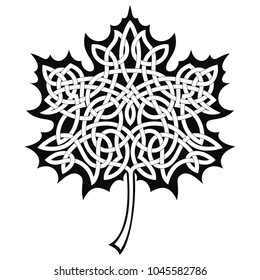 Vector maple leaf with Celtic national ornament isolated on white background.