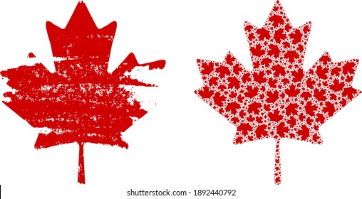 Vector maple leaf fractal is done from randomized fractal maple leaf pictograms. Scratched maple leaf icon. Recursion mosaic from maple leaf.