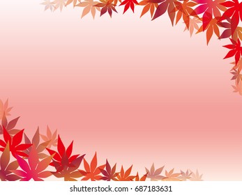 A vector maple leaf frame with a pink gradation background. 