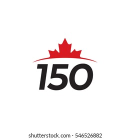 A vector maple leaf icon rising above a horizon with the number 150. This simple graphic represents the 150th anniversary of Canada.