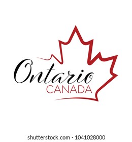 A vector maple leaf outline holding text that reads Ontario, Canada.