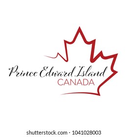 A vector maple leaf outline holding text that reads Prince Edward Island, Canada.