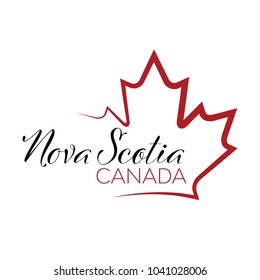 A vector maple leaf outline holding text that reads Nova Scotia, Canada.