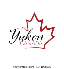 A vector maple leaf outline holding text that reads Yukon, Canada.