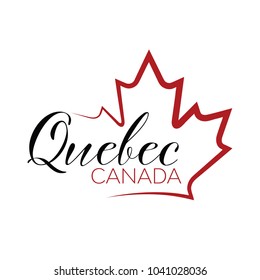 A vector maple leaf outline holding text that reads Quebec, Canada.