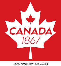 A vector maple leaf with text in the middle that says Canada and also includes the year 1867.