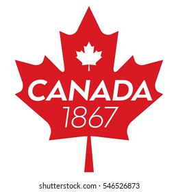 A vector maple leaf with text in the middle that says Canada and also includes the year 1867.