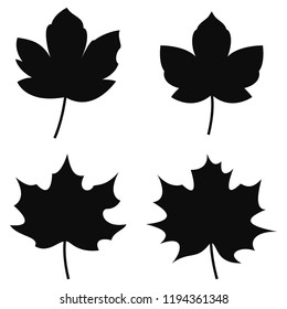 Vector Maple Leaves Icon Set. Silhouettes Of Leaves Isolated On White Background.