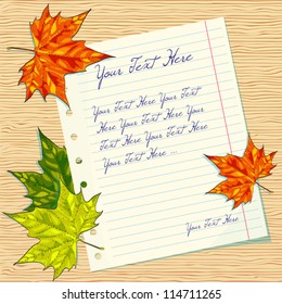 Vector maple leaves with paper sheet