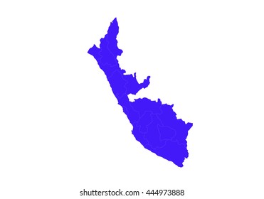 Vector map-peru  country on white background. blue color.