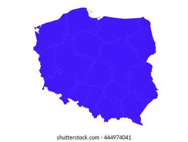 Vector map-poland country on white background. blue color.