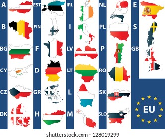 Vector of maps of the 27 members of the European Union with national maps.