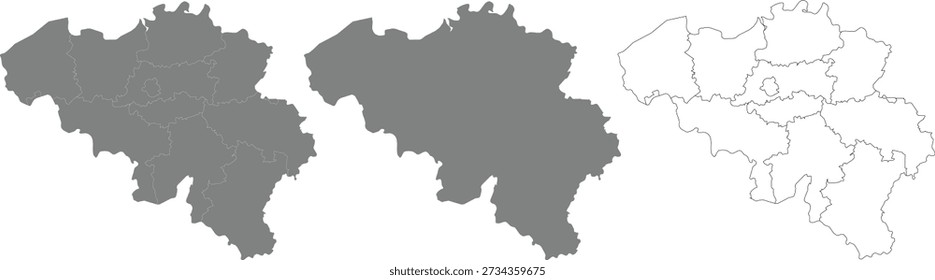 Vector maps of Belgium with administrative provinces Outline and Silhouette collection.