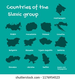 Vector maps countries of the Slavic group. Flat maps isolated on blue background. Vector illustration.