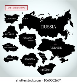 Vector maps of Eastern Europe with capitals on a light gray background