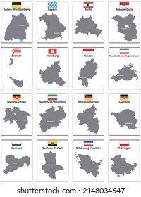 Vector maps with flags of the 16 states of Germany