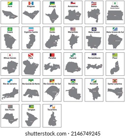 Vector maps with flags of the states of Brazil