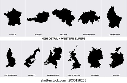 Vector maps of Western European countries - high detail