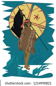 Vector mapuche character. native chilean people. Sudamerican 