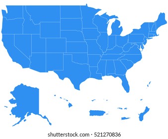 Vector map-usa Territories country on white background.