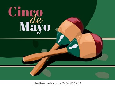 vector maracas a typical Mexican musical instrument popular celebrating Cinco de Mayo with green wooden floor background