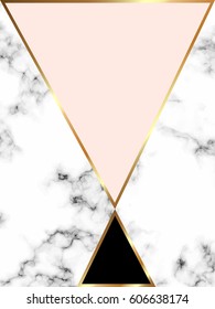 Vector marble geometric background with gold and black triangles. 