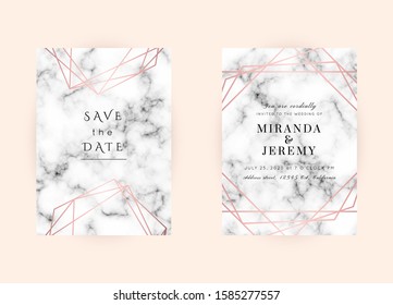 Vector marble modern wedding invitation templates set. Geometric frame with space for text.Luxury classy Rose Gold design.Pink brochure, flyer, cover, poster, card, logo, business identity style.