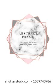 Vector marble modern wedding invitation template.Geometric shape frame.Luxury classy Rose Gold design with triangles.Brochure, flyer, cover, poster, card, logo, business identity style.