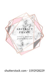 Vector marble modern wedding invitation template.Geometric shape frame.Luxury classy Rose Gold design with triangles.Brochure, flyer, cover, poster, card, logo, business identity style.