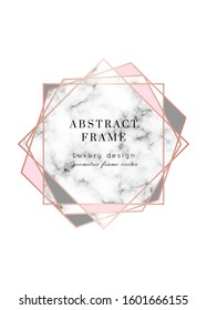 Vector marble modern wedding invitation template.Geometric shape frame.Luxury classy Rose Gold design with triangles.Brochure, flyer, cover, poster, card, logo, business identity style.