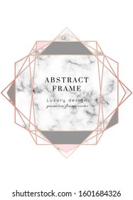 Vector marble modern wedding invitation template.Geometric shape frame.Luxury classy Rose Gold design with triangles.Brochure, flyer, cover, poster, card, logo, business identity style.