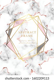 Vector marble modern wedding invitation template. Geometric shape frame with space for text.Luxury classy Rose Gold design.Pink brochure, flyer, cover, poster, card, logo, business identity style.