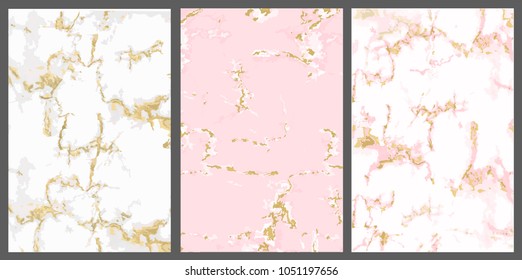Vector marble with pink gold background. White rose with golden crack. Backdrop for invite card. Trendy cover invitation: girl baby shower, princess party, luxury wedding. Cute textured wallpaper 